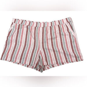 NWT Sonoma Linen Shorts Size 4X Elastic‎ Stretch Waist Pink Stripe
